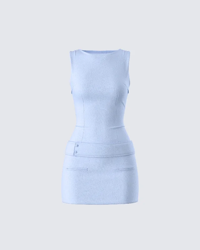 Women's Elegant Clothing Sets Matiyah Light Blue Belted Micro Mini Dress