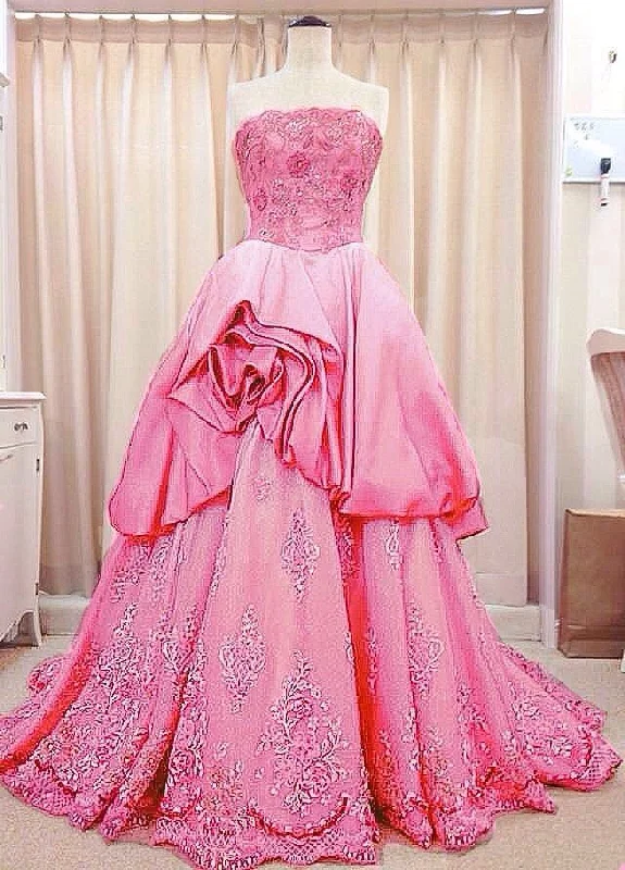 Women's High-Fashion Attire Pink Glitter Floral Beading Elegant Long Tulle Ball Gown Evening Dress Graduation Dress gh3348