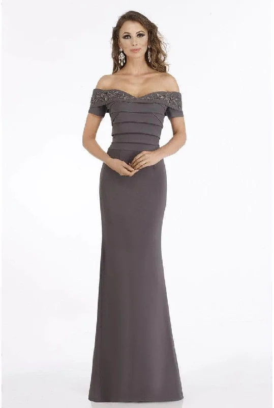 Women's Clothing Sets Gia Franco - Pleated Short Sleeve Formal Gown 12916 - 1 pc Charcoal in Size 16 Available