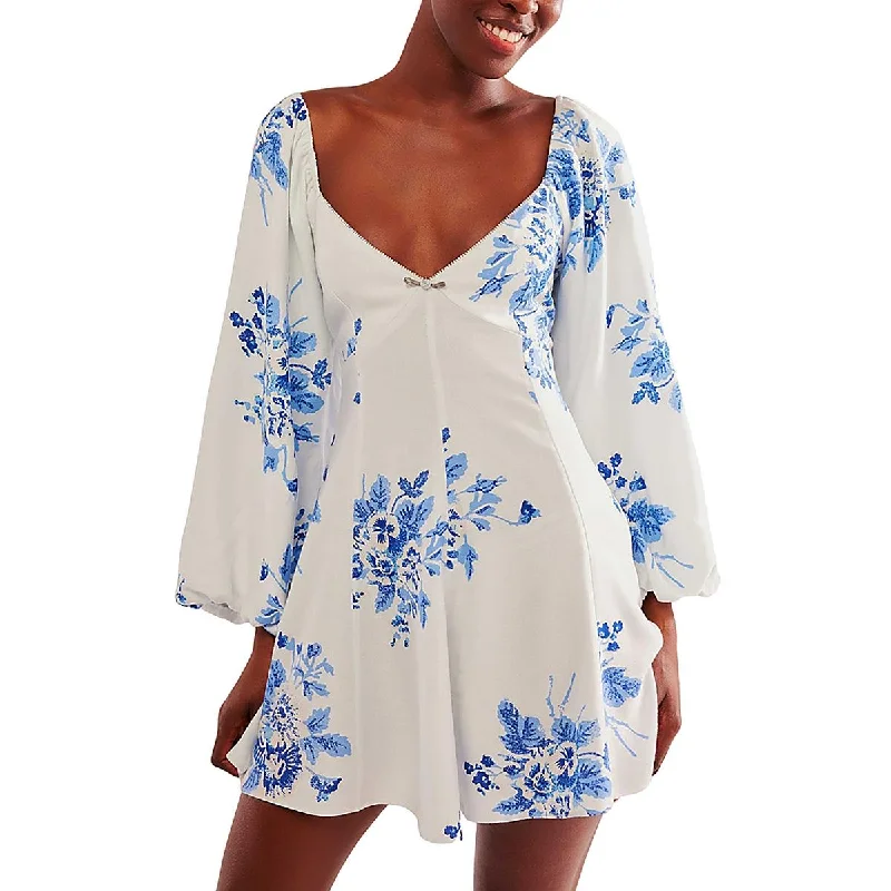 Women's Comfortable Lounge Attire Womens Floral Print Surplice Babydoll Dress