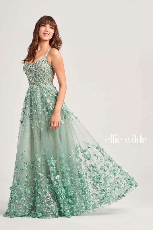 Women's Clothes For Outdoor Events Ellie Wilde EW35240 Long Ball Gown Glitter Prom Formal Dress