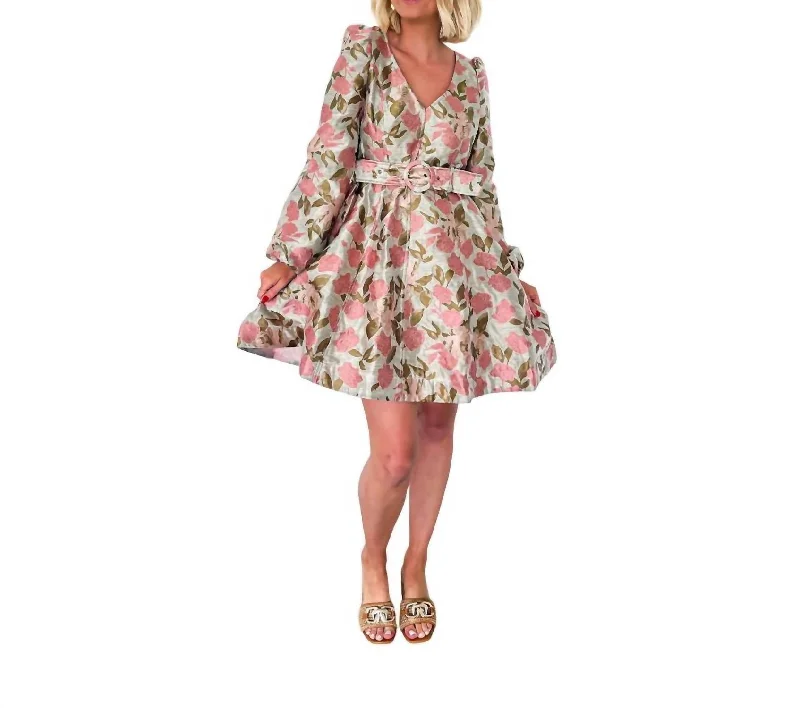 Women's Holiday Attire That's Amore Jacquard Dress In Pink Floral