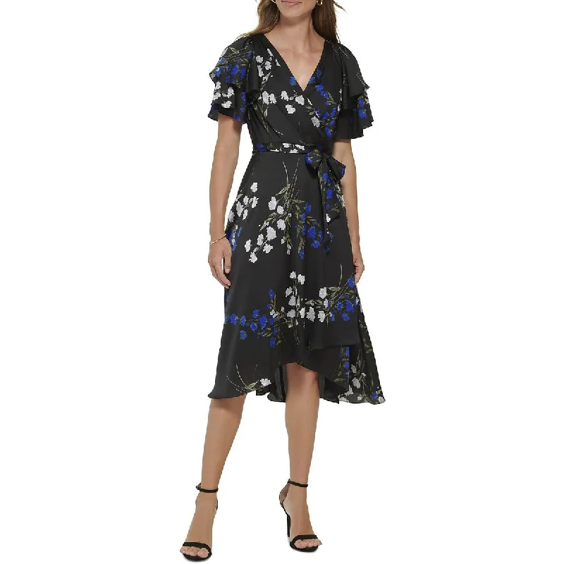 Women's Seasonal Attire DKNY Womens Petites Floral Surplice Sheath Dress