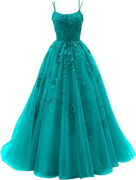 Women's Clothing For Special Occasions Spaghetti Strap Prom Dress Ball Gown Lace Appliques Wedding Tulle Homecoming Long Dress Princess Formal Evening Gowns        S3855