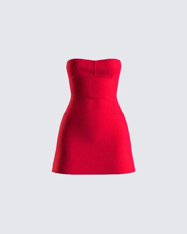 Women's Clothes For The Office Farida Red Strapless Mini Dress