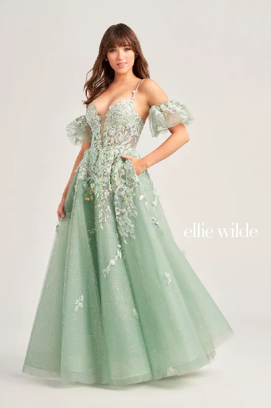 Women's High-Fashion Clothes Ellie Wilde EW35205 Long Ball Gown Beaded Pocket Prom Dress