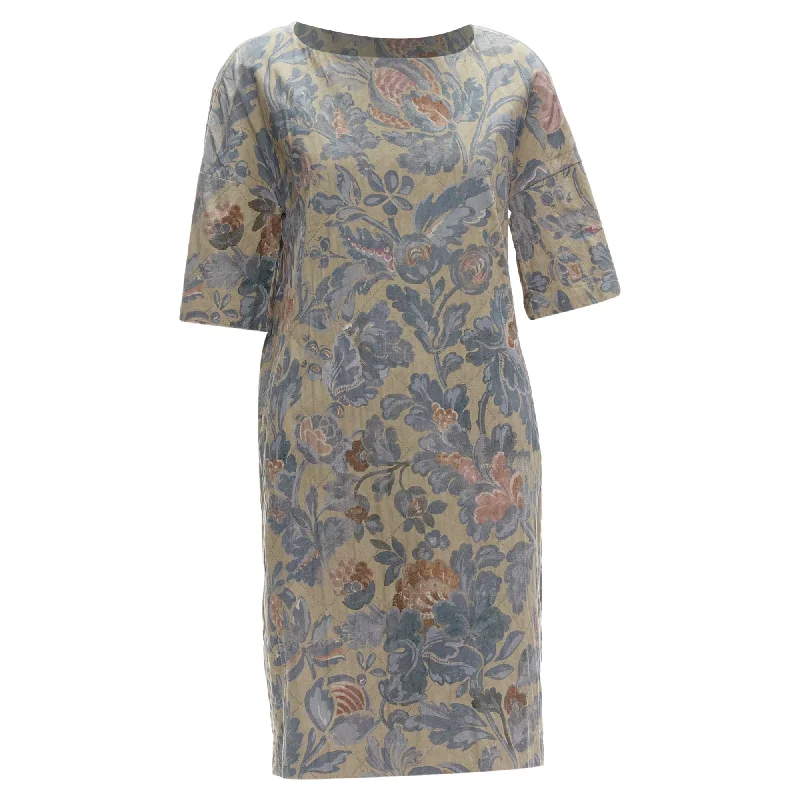 Women's Stylish Casual Garments Dries Van Noten washed floral diamond quilted dress