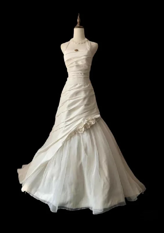 Affordable Women's Garments A-Line Satin Tulle Wedding Dress Elegant Long Wedding Party Dress     S6590