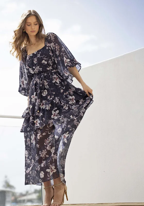 Women's Clothes And Garments Night Games Floral Maxi Dress with Sleeves