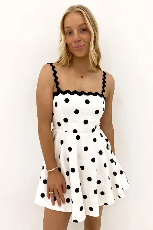 Women's Evening Attire Moses Mini Dress White Black Polka Dot