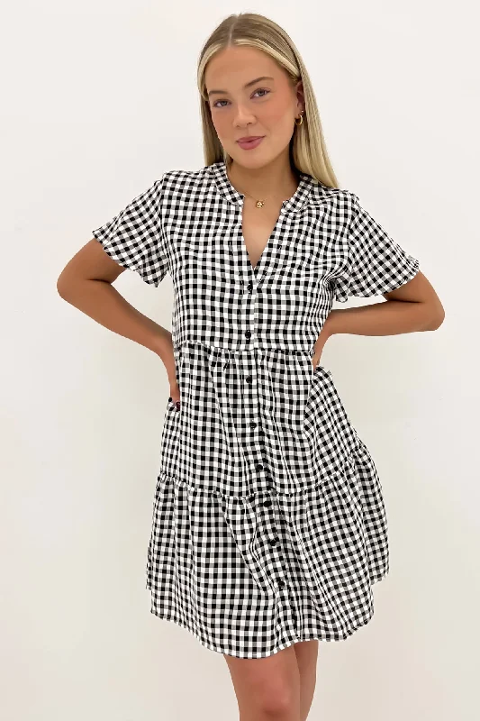 Women's Active Outfit For Fitness Elijah Mini Dress Black Gingham