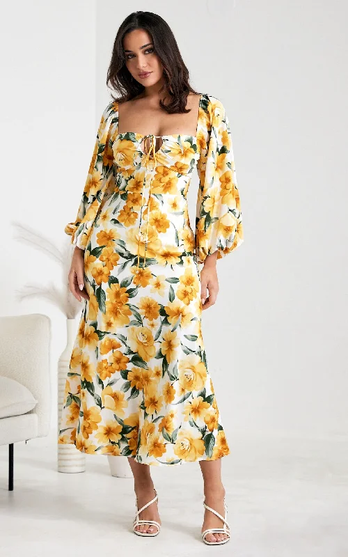 Women's Holiday Attire Becca Maxi Dress - Yellow Floral