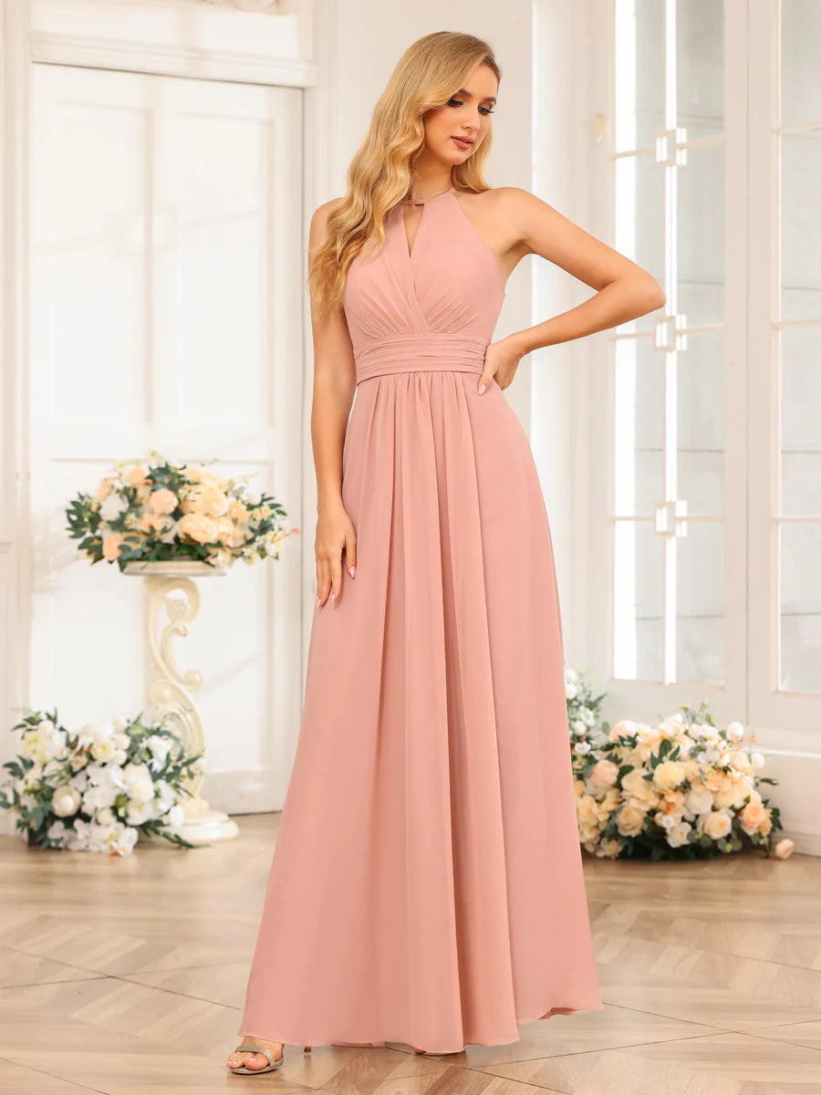 Women's Vacation Outfit Set A-Line/Princess Halter Long Wedding Party Dresses With Split Side