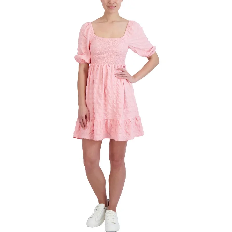 Women's Trendy Outfit BCBGeneration Women's Puff Sleeve Smocked Mini Dress with Ruffle Hem