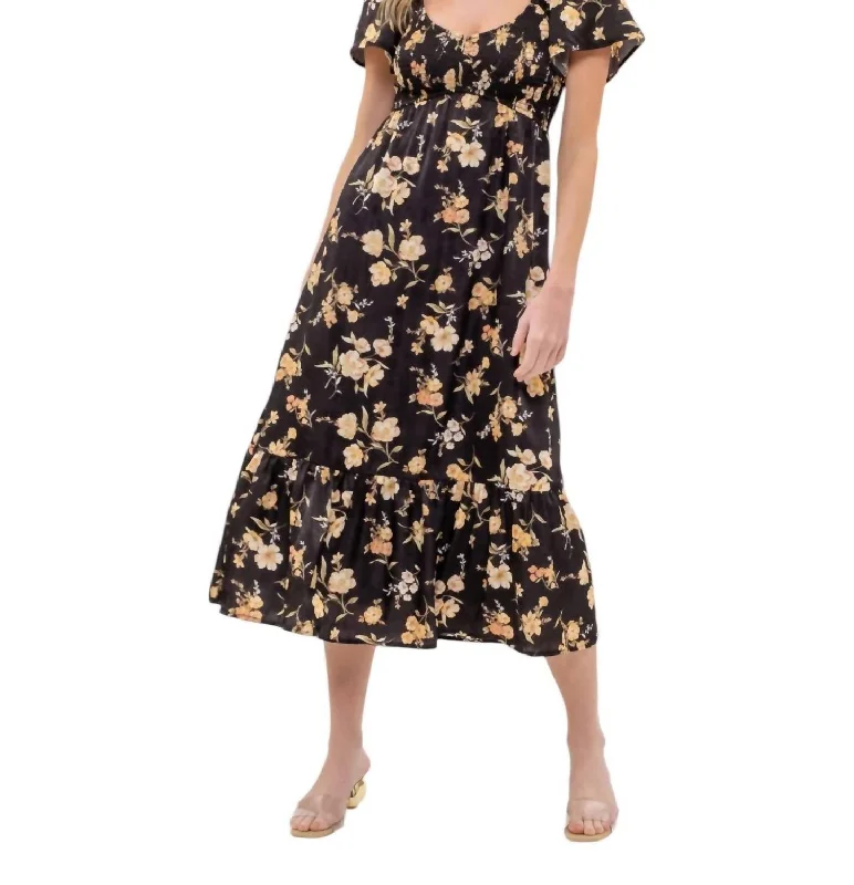 Women's Festive Attire Floral Maxi Dress In Black