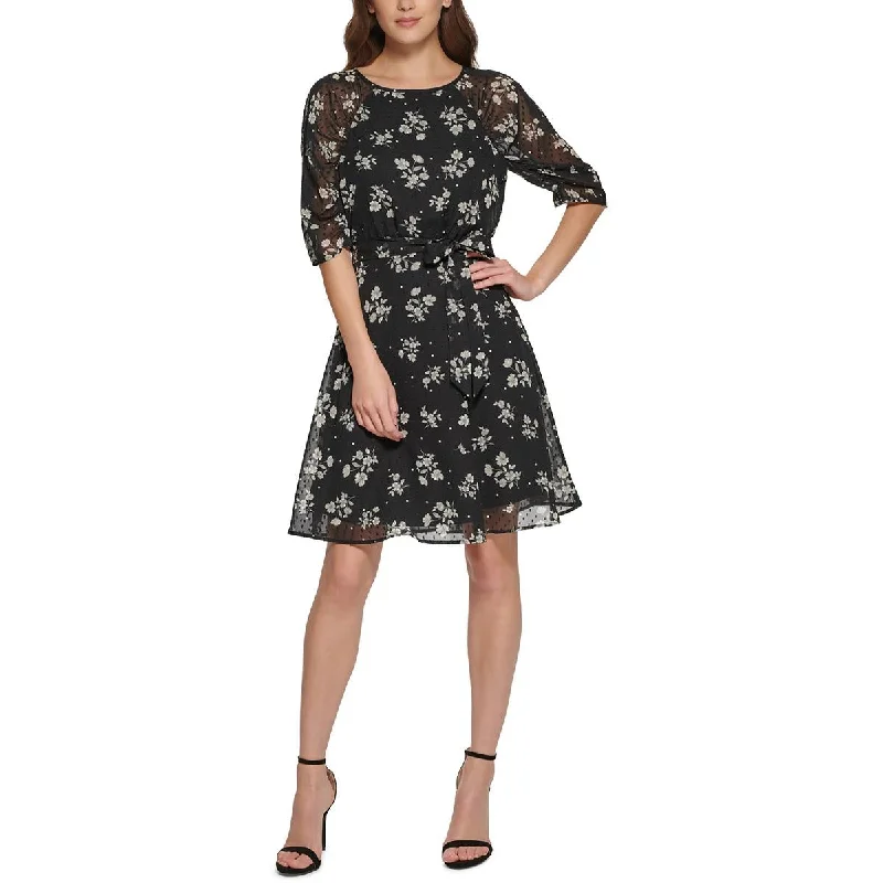 Stylish Women's Attire DKNY Womens Floral Print  Fit & Flare Dress