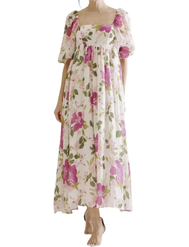 Women's Transitional Garments Watercolor Floral Maxi Dress In Cream Multi