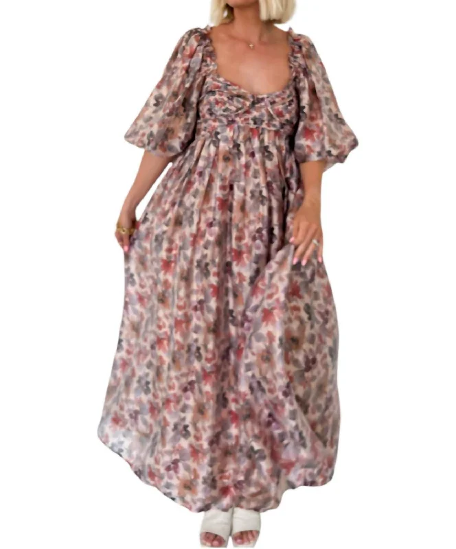 Women's Clothes For Outdoor Events Falling For Florals Smocked Midi Dress In Pink And Mauve