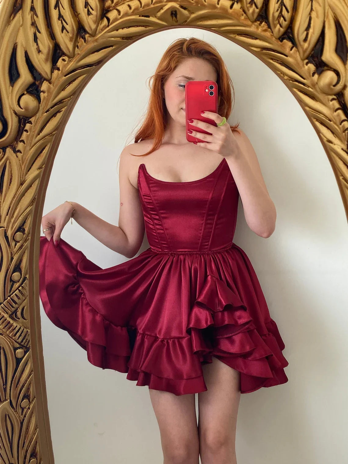 Plus-Size Women's Clothing Burgundy corset dress with ruffles on the sides/burgundy princess dress/party, wedding, prom, graduation , halloween dress