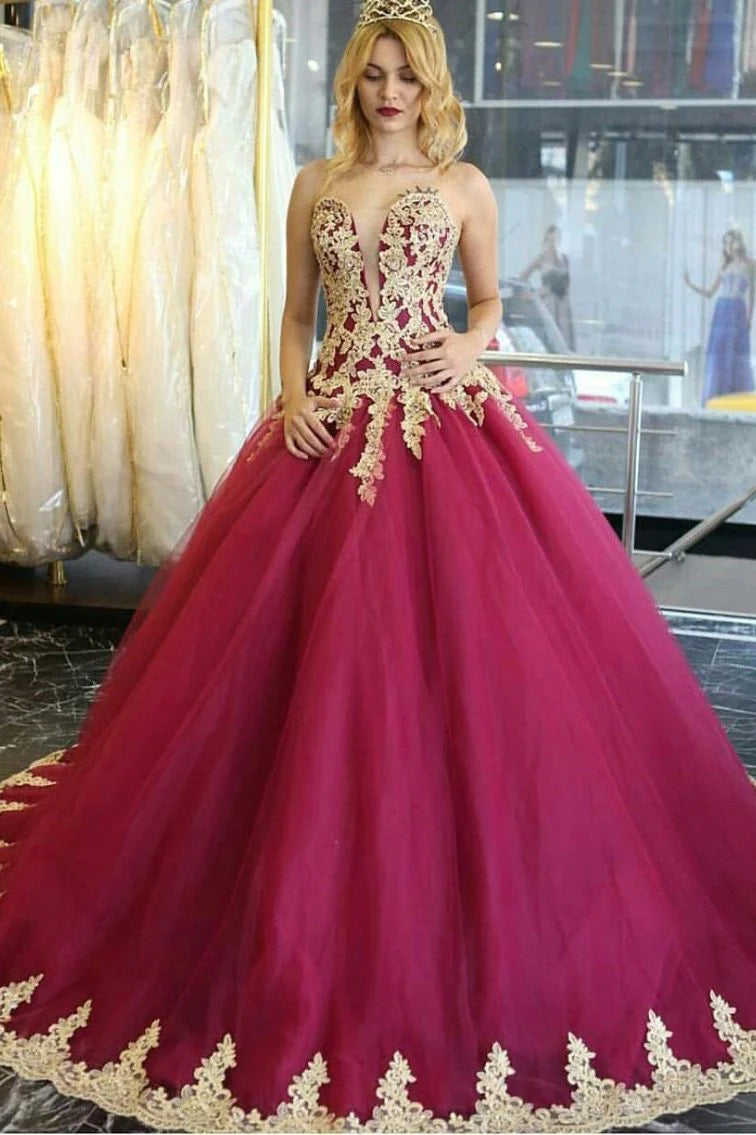 Stylish Women's Outerwear Apparel Long Quinceanera Dresses Wedding Dresses Tulle Prom Dresses with Appliques