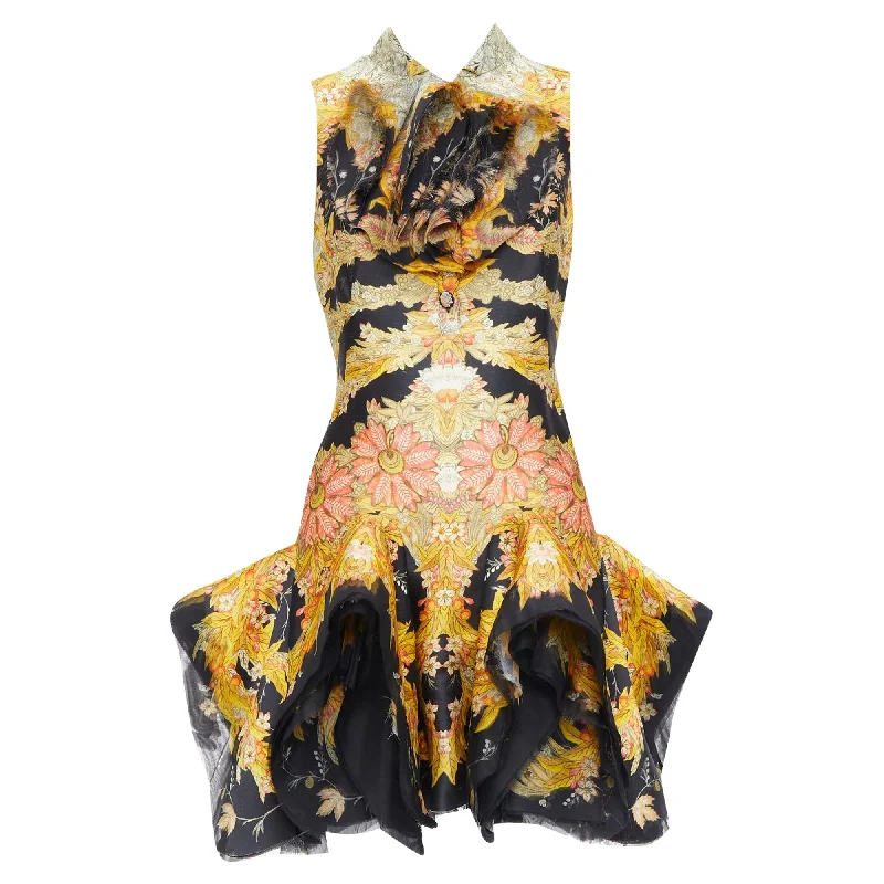 Women's Versatile Apparel Alexander Mcqueen Skeleton Foliage Floral Ruffle Dress