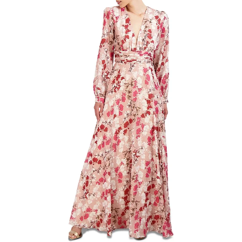 Women's Stylish Professional Garments BCBGMAXAZRIA Womens Chiffon Floral Evening Dress