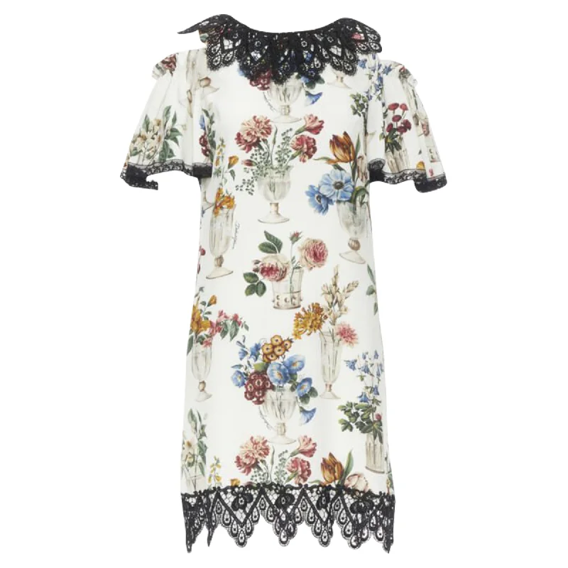 Women's Seasonal Garments Dolce & Gabbana silk vase floral lace shoulder dress