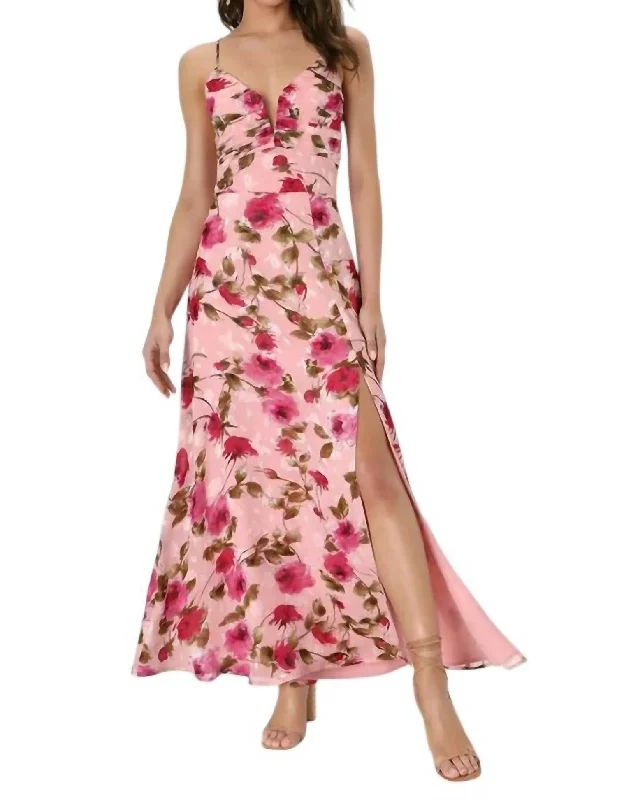 Women's Elegant Apparel Floral Maxi Dress In Blush