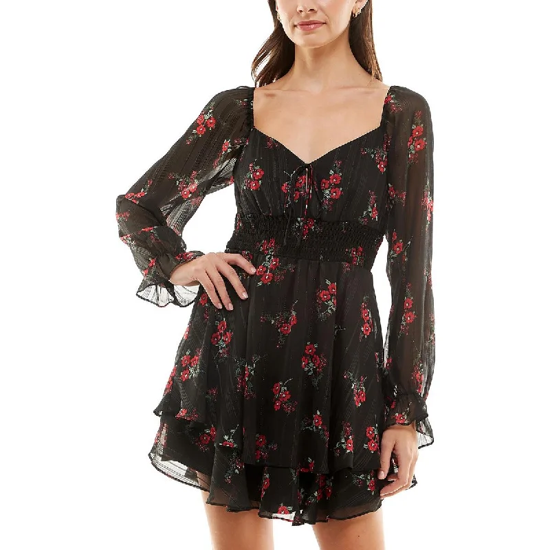 Classic Women's Apparel Bee Darlin Womens Juniors Floral Mini Fit & Flare Dress