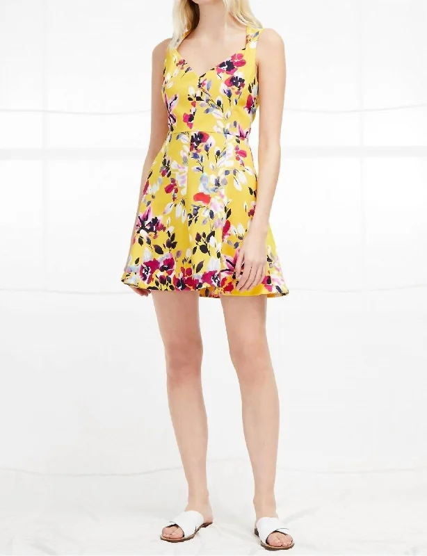 Women's Elegant Clothing Sets Floral Print Mini Dress In Yellow