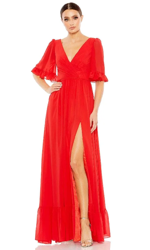 Women's Trendy Apparel Ieena Duggal 55867 - Ruffled Hem Flounce Sleeve Evening Gown