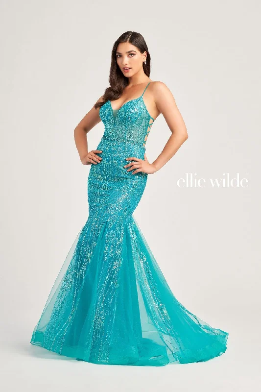 Women's Comfortable Clothes For Weekends Ellie Wilde EW35236 Long Formal Glitter Mermaid Evening Prom Gown