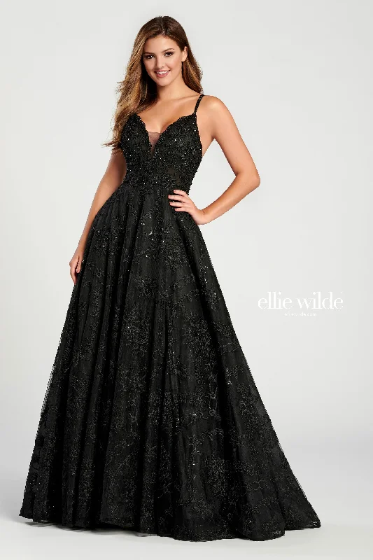 Women's Holiday Clothing Ellie Wilde EW120135 Prom Formal Beaded Long Ball Gown