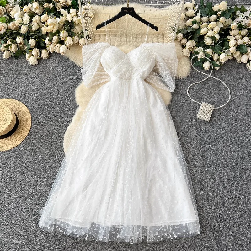 Women's Trendy Clothes White wedding dress for women mesh puffy dress     S4658