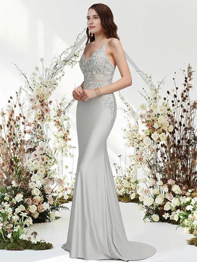 Women's Vintage-Inspired Outfit Evening Gown Empire Dress Wedding Guest  Sleeveless V Neck Chiffon with Appliqu