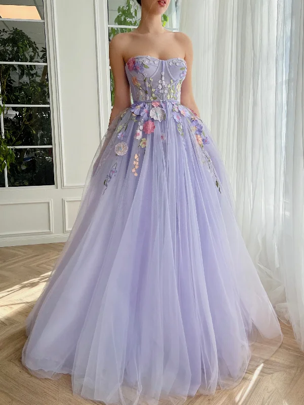 Timeless Women's Clothes Lavender Floral Prom Dresses, Sweetheart A-line Prom Dresses, 2023 Prom Dresses, Maxi Dresses