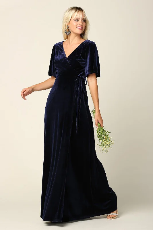 Women's Weekend Outfit Navy 3XL Mother of the Bride Long Flutter Sleeve Velvet Gown Sale