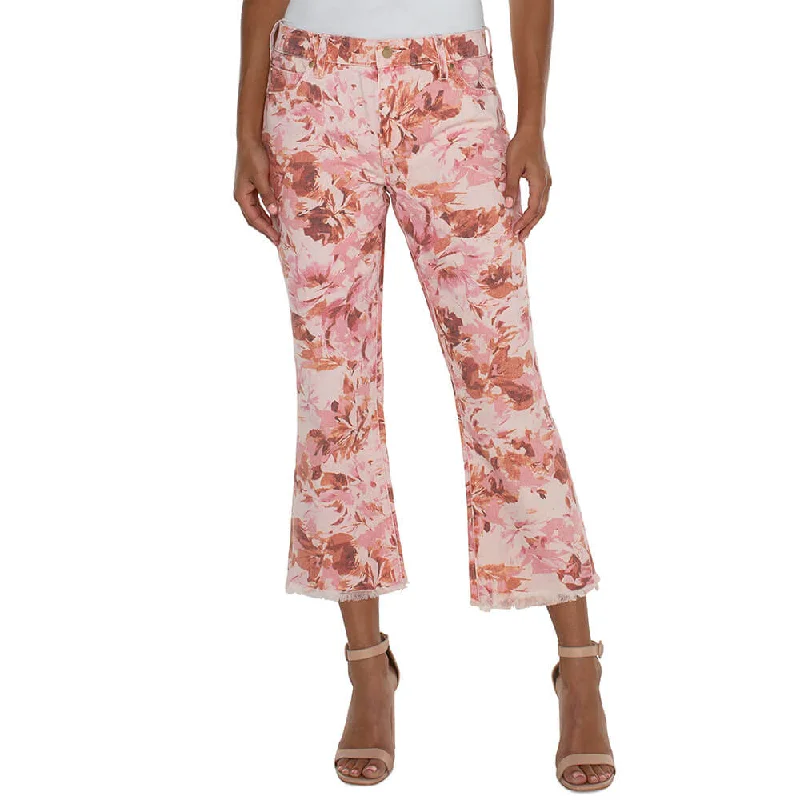 Women's Athletic Apparel Liverpool Hannah Cropped Flare With Fray Hem - Pink Floral