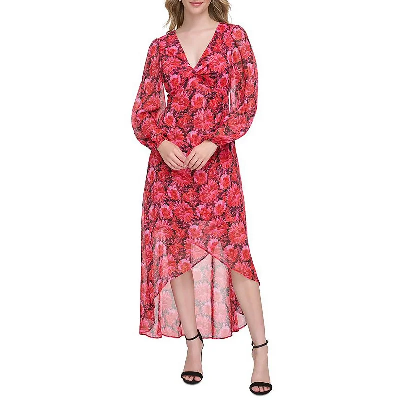 Women's Clothing Apparel Sets Guess Womens Floral Print Hi-Low Cocktail And Party Dress