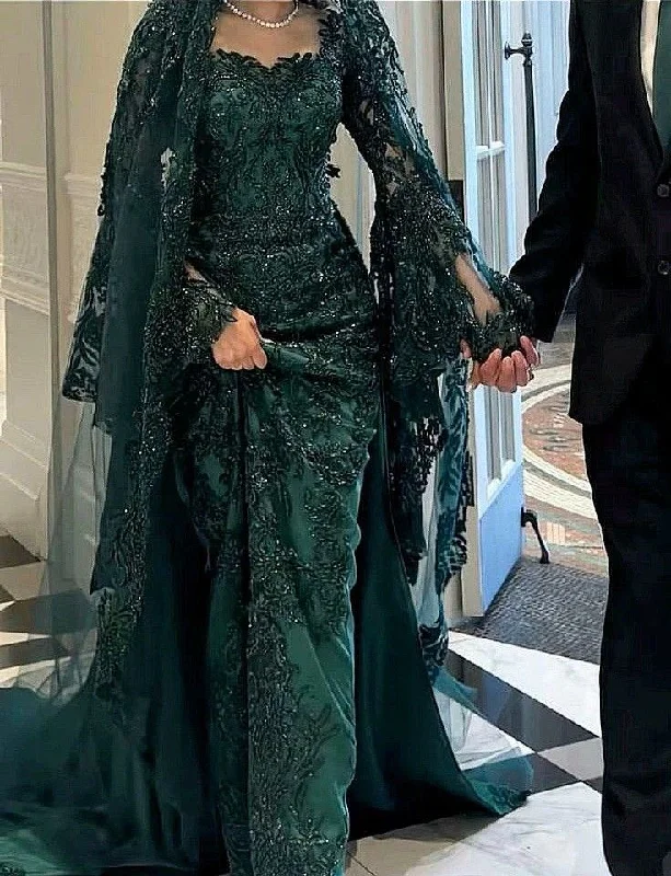 Women's Resort Garments Dark Green Long Formal Dress Wedding Dress       S6518