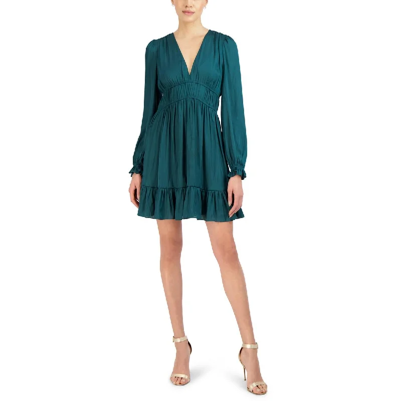 Women's Office Outfit BCBG Max Azria Women's Ruffled Bishop Sleeve Mini Dress with Deep V-Neck