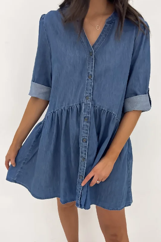 Women's Vacation Attire Niomie Denim Mini Dress Mid Blue