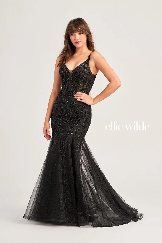 Affordable Women's Clothing Ellie Wilde EW35227 Glitter Mermaid Long Formal Prom Gown