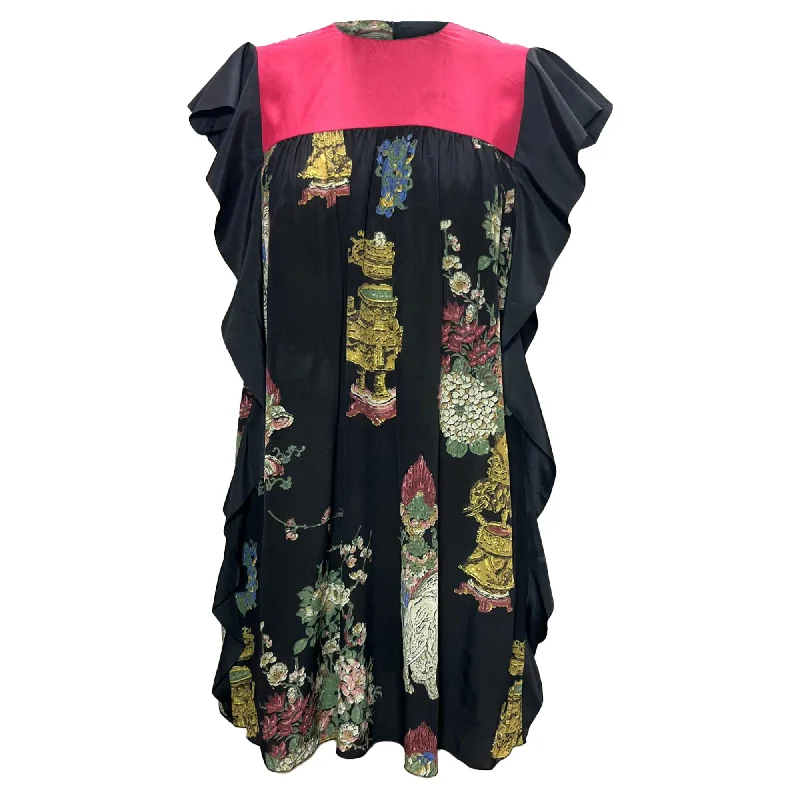 Comfortable Lounge Clothing Red Valentino Ruffle Trim Dress in Floral Print Silk