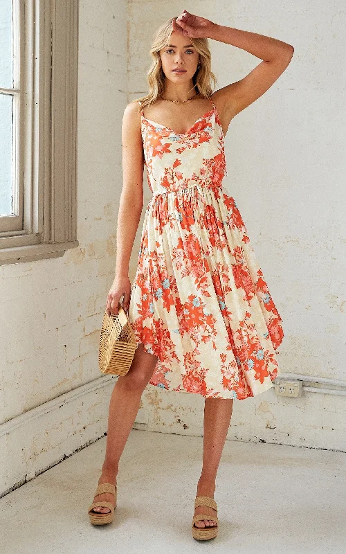 Women's Work Apparel Milo Dress - Beige Orange Floral