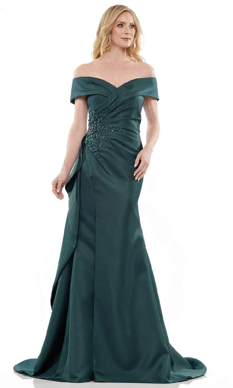 Women's Active Clothing Marsoni by Colors MV1235 - Off Shoulder Ruched Formal Gown