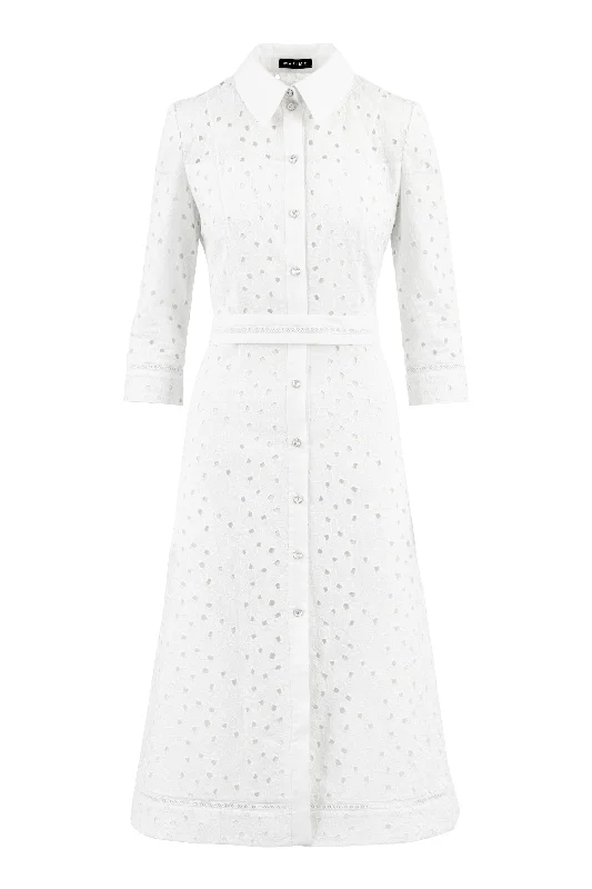 Women's Evening Outfit EULOPHIA WHITE FLORAL BRODERIE ANGLAISE COTTON-POPLIN MIDI SHIRT DRESS