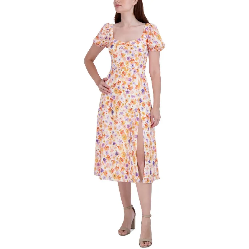 Timeless Women's Garments BCBGeneration Womens Knee Length Floral Print Midi Dress