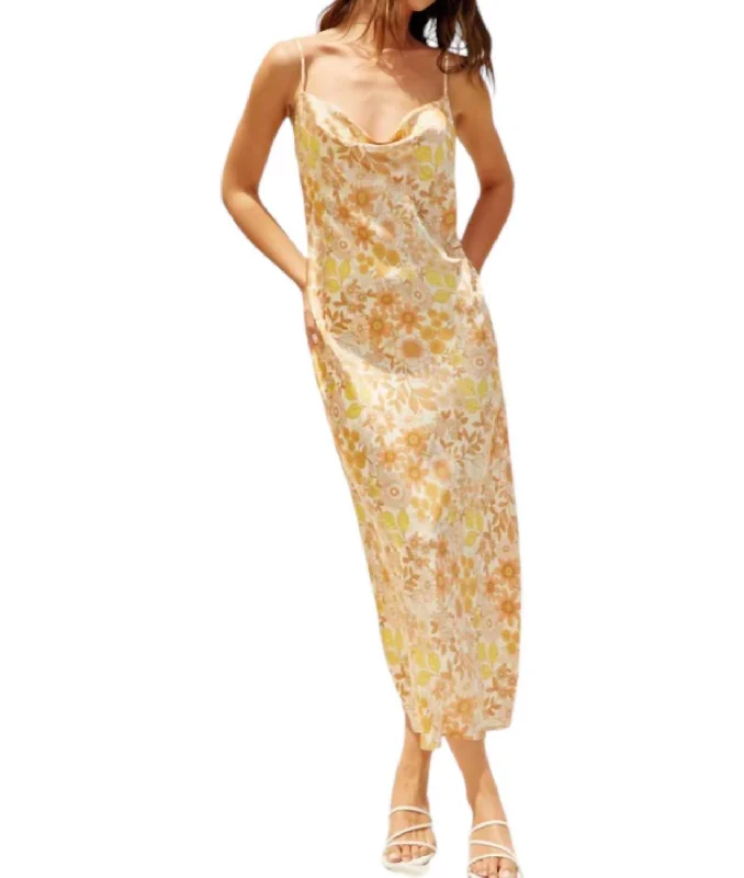 Sustainable Fashion Clothing For Women Ava Satin Floral Dress In Yellow