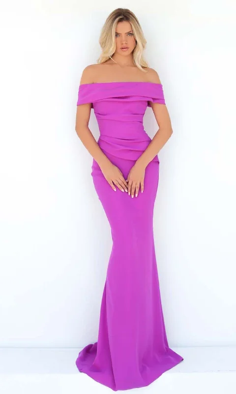 Women's Outfit For The Office Tarik Ediz - 51155 Ruched Off Shoulder Gown